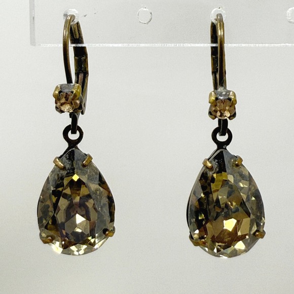 Liz Palacios Drop Earrings Teardrop Crystal Bronze Dangle Leverback - Picture 1 of 6